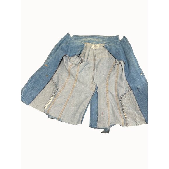 Vintage L’Avion Denim Belted Blazer Jacket Rolled Sleeves Aviator Western Small - Picture 10 of 12